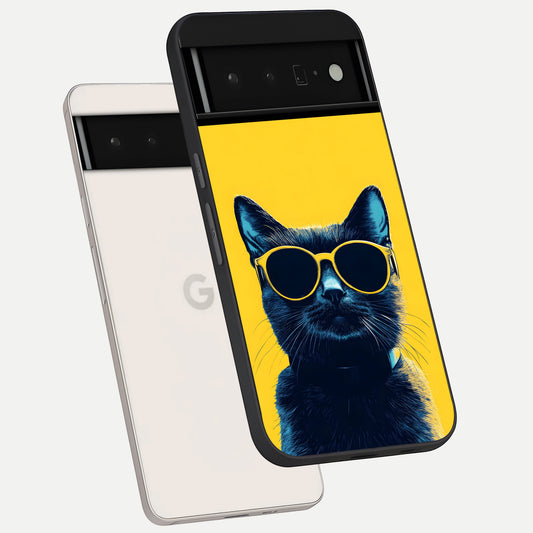  Cool Cat Vibes phone case For Google Pixel 6 Pro showing premium glass back cover with detailed artwork