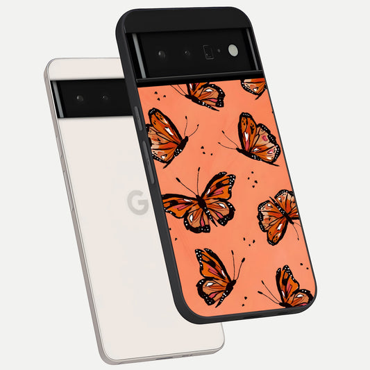  Coral Wing Butterfly phone case For Google Pixel 6 Pro showing premium glass back cover with detailed artwork