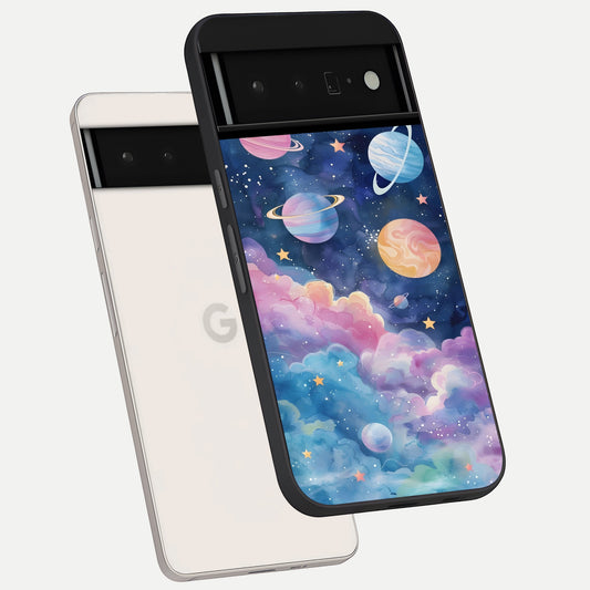  Cosmic Planet Dreams phone case For Google Pixel 6 Pro showing premium glass back cover with detailed artwork