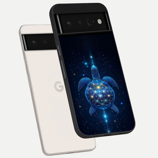  Crimson Blue Turtle phone case For Google Pixel 6 Pro showing premium glass back cover with detailed artwork