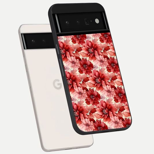  Crimson Love Petals phone case For Google Pixel 6 Pro showing premium glass back cover with detailed artwork