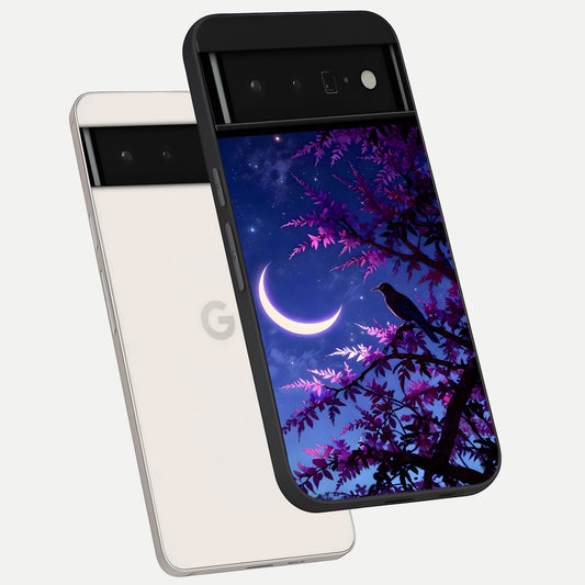  Crow And Moon Scenery phone case For Google Pixel 6 Pro showing premium glass back cover with detailed artwork