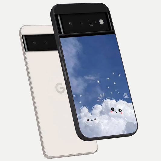  Cute Blossom Cloud phone case For Google Pixel 6 Pro showing premium glass back cover with detailed artwork