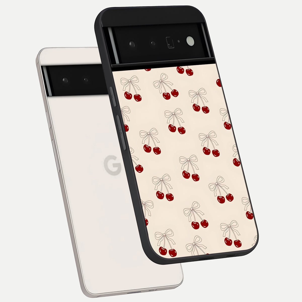  Cute Cherry Pattern phone case For Google Pixel 6 Pro showing premium glass back cover with detailed artwork