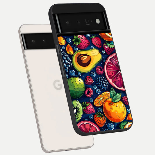  Cute Fruits Art phone case For Google Pixel 6 Pro showing premium glass back cover with detailed artwork