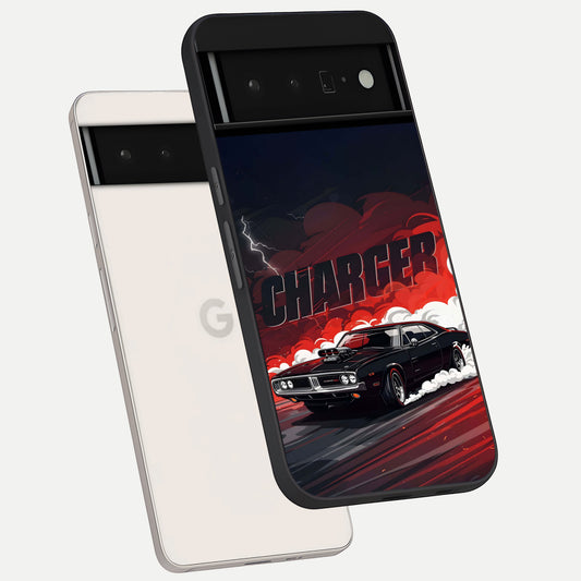  Dark Charger Fury phone case For Google Pixel 6 Pro showing premium glass back cover with detailed artwork