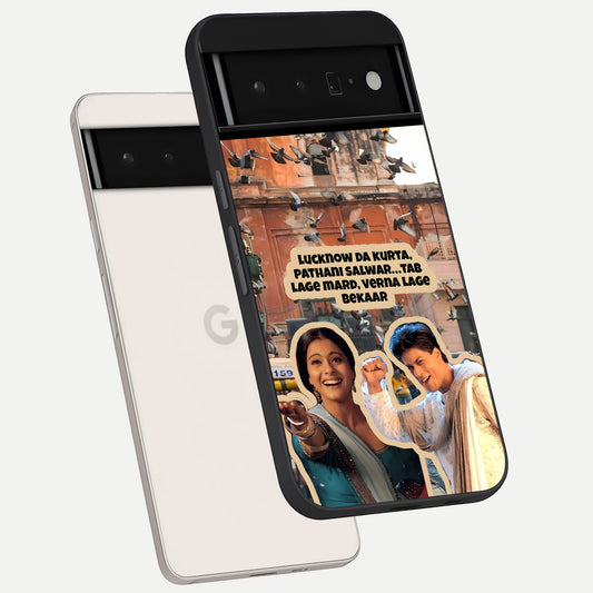  Desi Retro Vibes phone case For Google Pixel 6 Pro showing premium glass back cover with detailed artwork