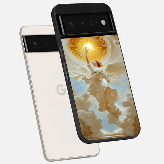  Divine Light Angel phone case For Google Pixel 6 Pro showing premium glass back cover with detailed artwork