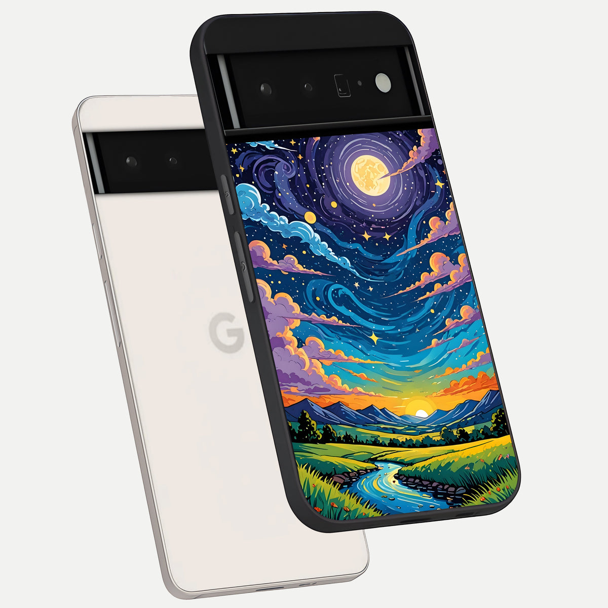  Dreamy Night Landscape phone case For Google Pixel 6 Pro showing premium glass back cover with detailed artwork