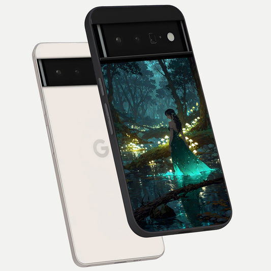  Enchanted Forest Glow phone case For Google Pixel 6 Pro showing premium glass back cover with detailed artwork