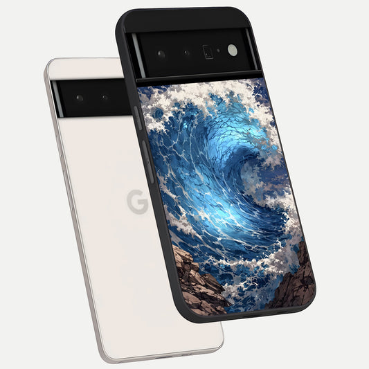  Giant Ocean Wave phone case For Google Pixel 6 Pro showing premium glass back cover with detailed artwork