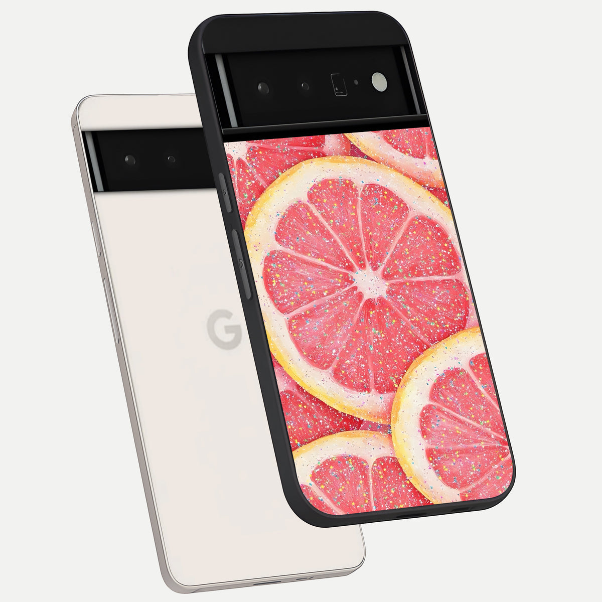  Glitter Grapefruit phone case For Google Pixel 6 Pro showing premium glass back cover with detailed artwork