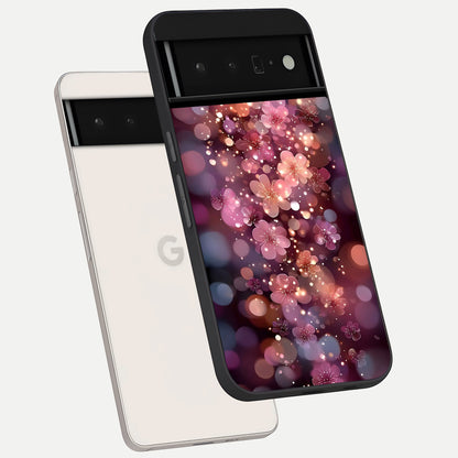  Glowing Petal Bliss phone case For Google Pixel 6 Pro showing premium glass back cover with detailed artwork