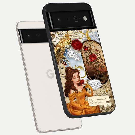  Golden Dream Belle phone case For Google Pixel 6 Pro showing premium glass back cover with detailed artwork