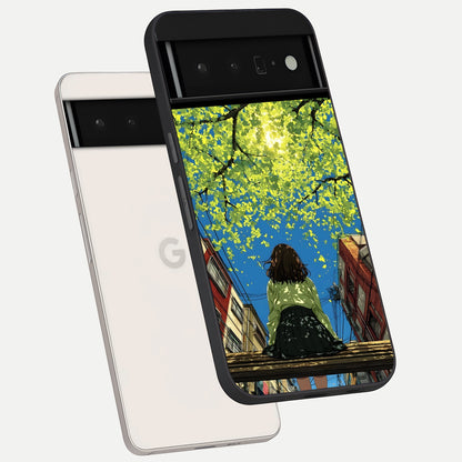  Golden Leaves Glow phone case For Google Pixel 6 Pro showing premium glass back cover with detailed artwork