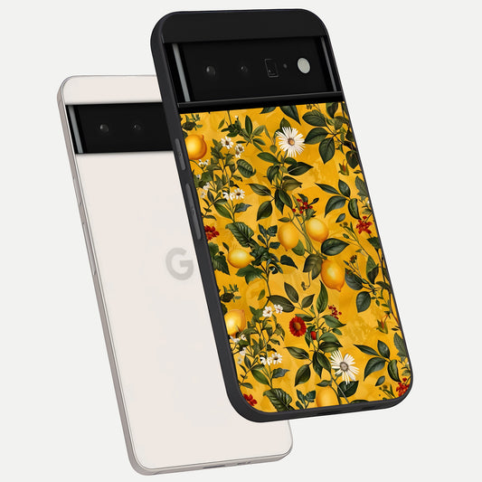  Golden Lemon Field phone case For Google Pixel 6 Pro showing premium glass back cover with detailed artwork