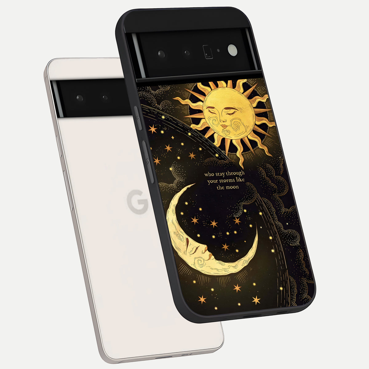  Golden Lunar Love phone case For Google Pixel 6 Pro showing premium glass back cover with detailed artwork