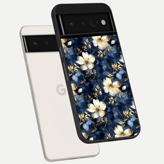  Golden Midnight Bloom phone case For Google Pixel 6 Pro showing premium glass back cover with detailed artwork