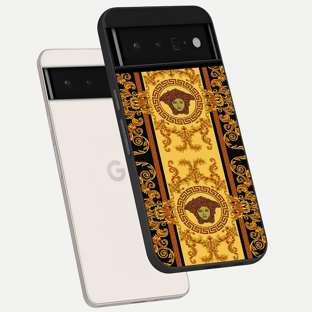  Golden Royal Heritage phone case For Google Pixel 6 Pro showing premium glass back cover with detailed artwork