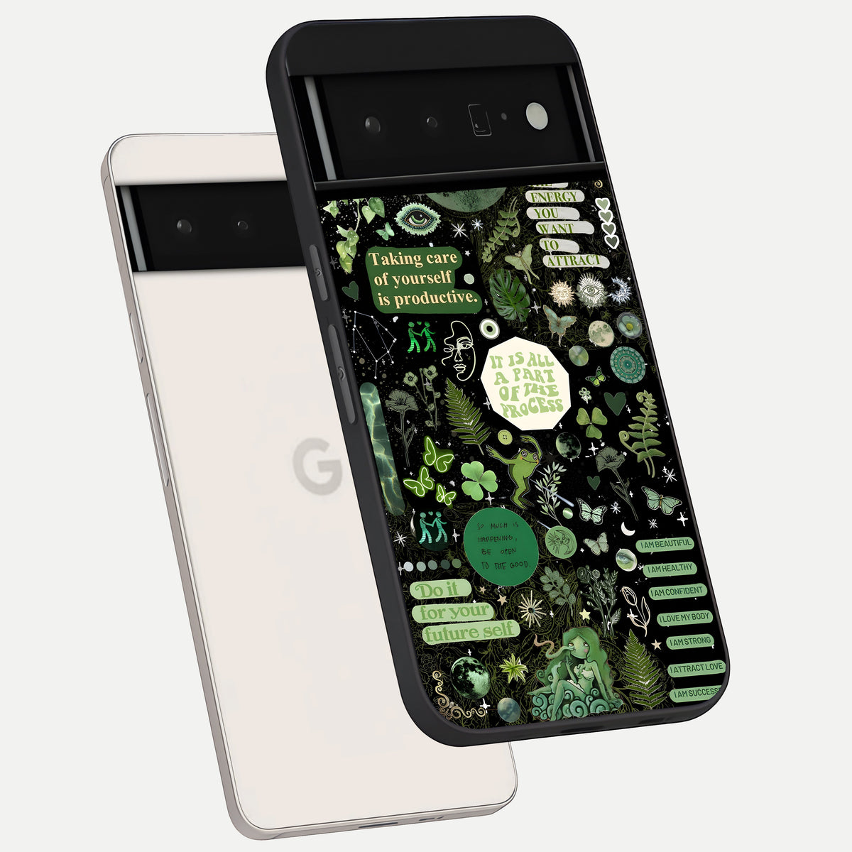  Green Mandala Pattern phone case For Google Pixel 6 Pro showing premium glass back cover with detailed artwork