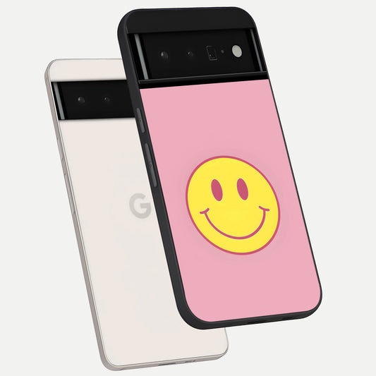  Happy Pink Mood phone case For Google Pixel 6 Pro showing premium glass back cover with detailed artwork