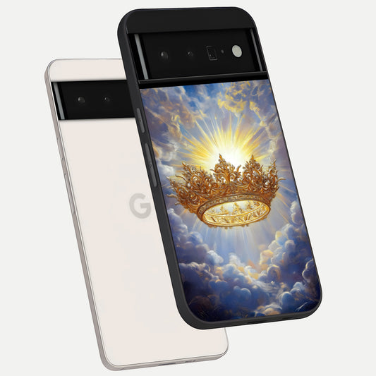  Heavenly Crown Light phone case For Google Pixel 6 Pro showing premium glass back cover with detailed artwork