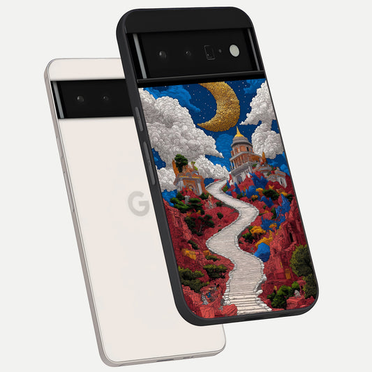  Heavenly Moon Path phone case For Google Pixel 6 Pro showing premium glass back cover with detailed artwork