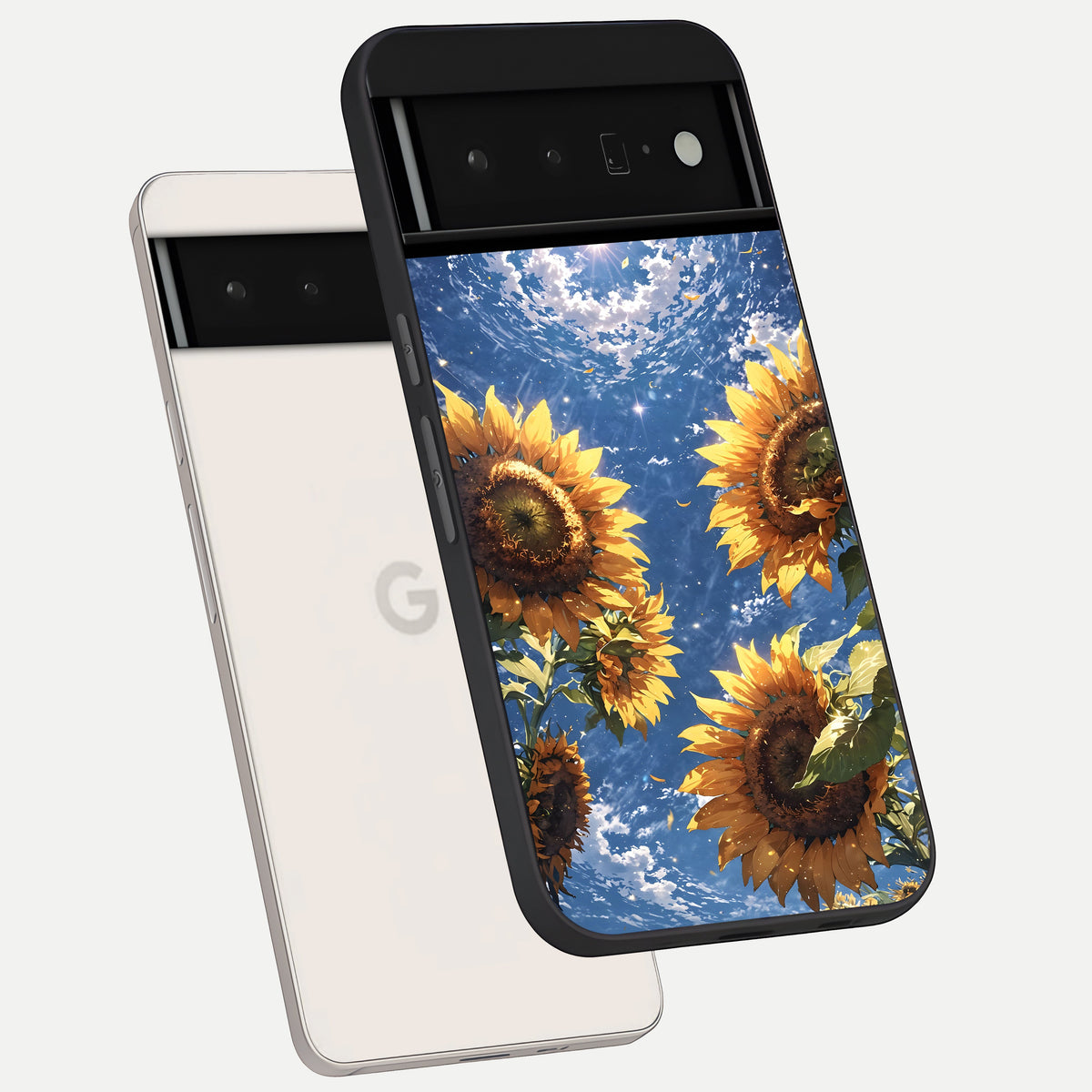  Heavenly Sunflower Rise phone case For Google Pixel 6 Pro showing premium glass back cover with detailed artwork