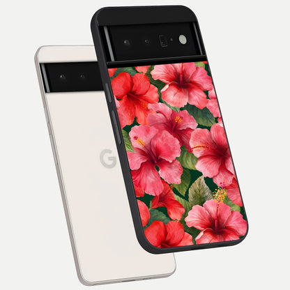  Hibiscus Pattern phone case For Google Pixel 6 Pro showing premium glass back cover with detailed artwork