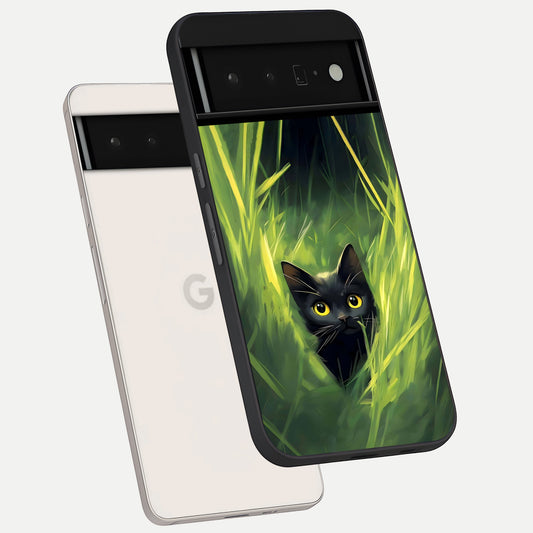  Hidden Cat Whisper phone case For Google Pixel 6 Pro showing premium glass back cover with detailed artwork