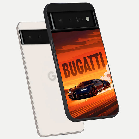  Inferno Bugatti Storm phone case For Google Pixel 6 Pro showing premium glass back cover with detailed artwork