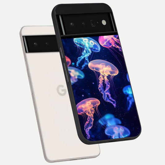  Jellyfish Pattern phone case For Google Pixel 6 Pro showing premium glass back cover with detailed artwork
