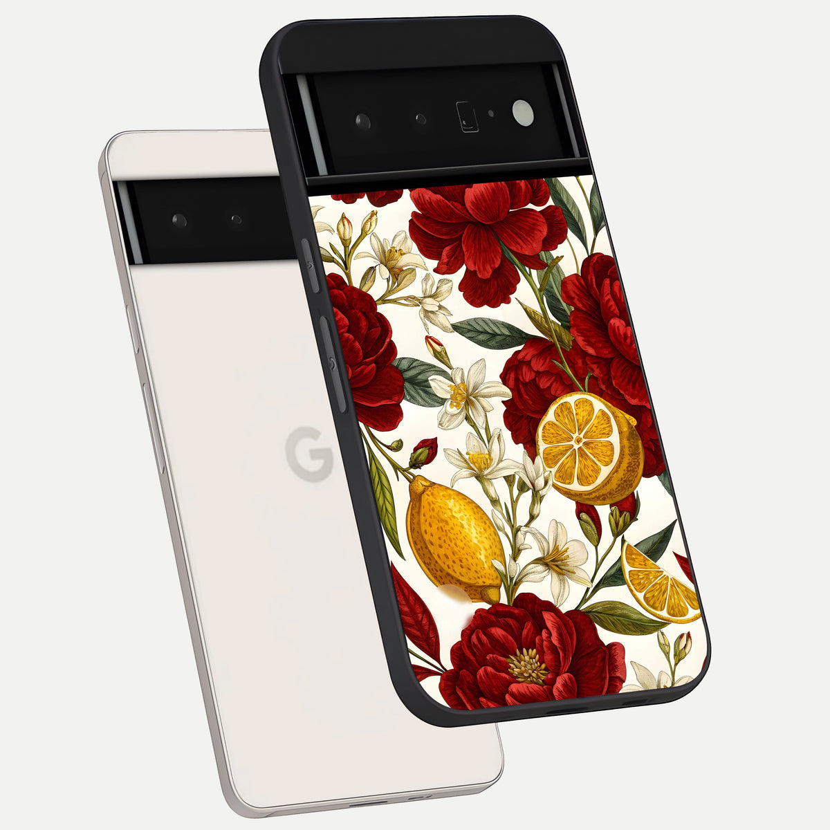  Lemon Rose Charm phone case For Google Pixel 6 Pro showing premium glass back cover with detailed artwork