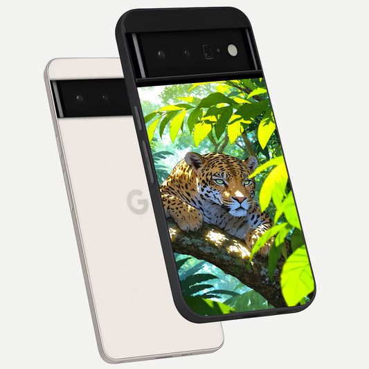  Leopard in Jungle phone case For Google Pixel 6 Pro showing premium glass back cover with detailed artwork