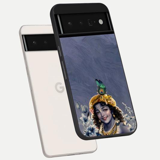  Lord Krishna phone case For Google Pixel 6 Pro showing premium glass back cover with detailed artwork