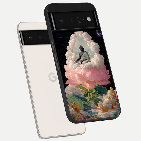  Lotus Divine Peace phone case For Google Pixel 6 Pro showing premium glass back cover with detailed artwork