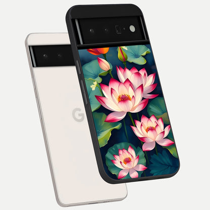  Lotus Dream Serenity phone case For Google Pixel 6 Pro showing premium glass back cover with detailed artwork