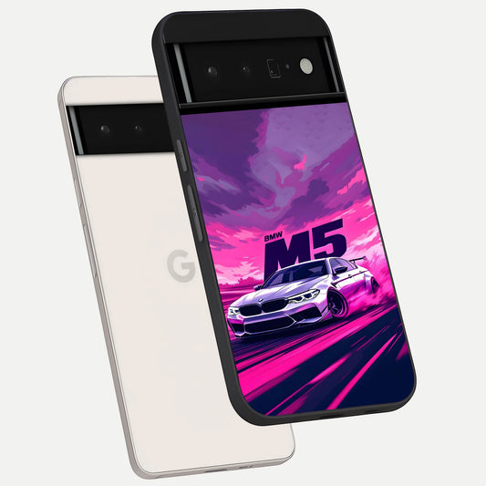  MS Neon Car phone case For Google Pixel 6 Pro showing premium glass back cover with detailed artwork