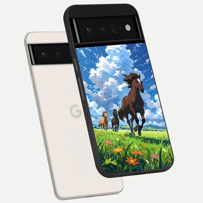  Majestic Horses Galloping phone case For Google Pixel 6 Pro showing premium glass back cover with detailed artwork