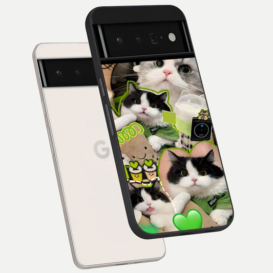  Matcha Cats Mood phone case For Google Pixel 6 Pro showing premium glass back cover with detailed artwork