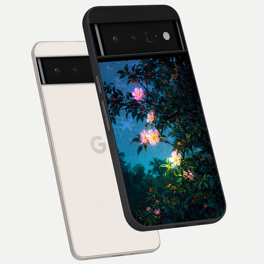  Midnight Bloom Glow phone case For Google Pixel 6 Pro showing premium glass back cover with detailed artwork