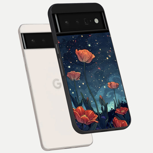  Midnight Tulip Glow phone case For Google Pixel 6 Pro showing premium glass back cover with detailed artwork