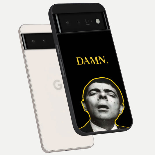  Mr Bean Damn phone case For Google Pixel 6 Pro showing premium glass back cover with detailed artwork