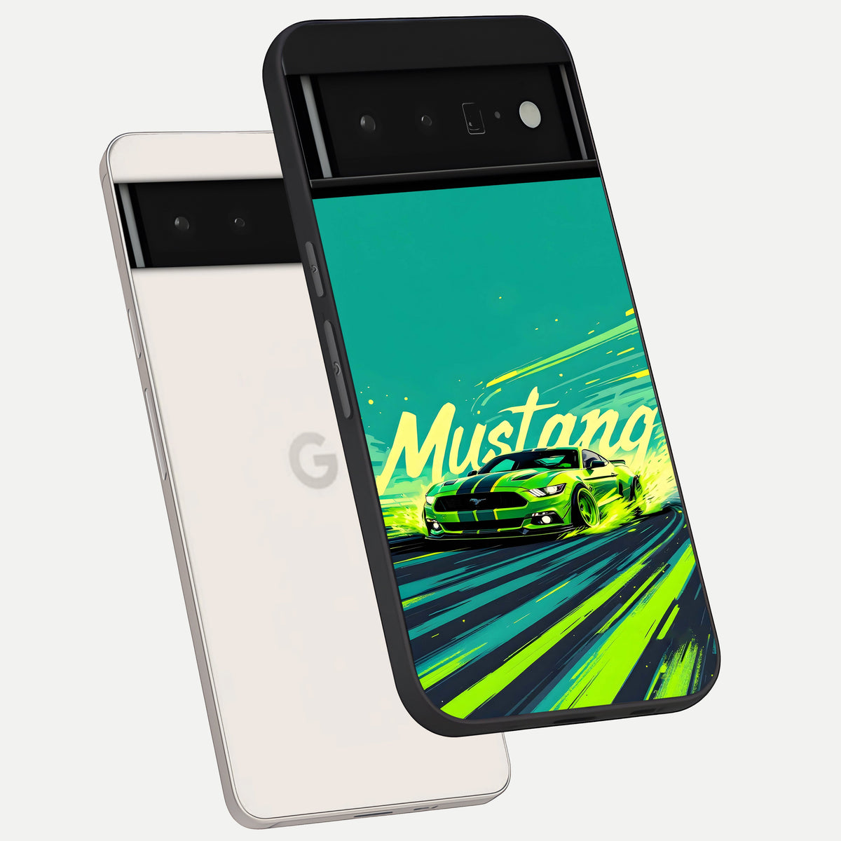  Mustang Bang phone case For Google Pixel 6 Pro showing premium glass back cover with detailed artwork