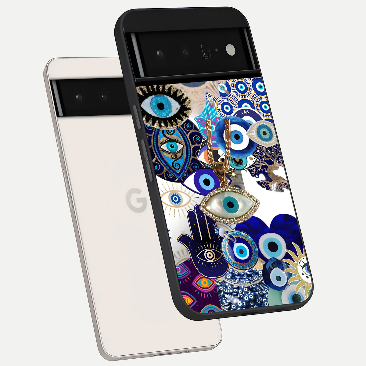  Mystic Charm Eye phone case For Google Pixel 6 Pro showing premium glass back cover with detailed artwork