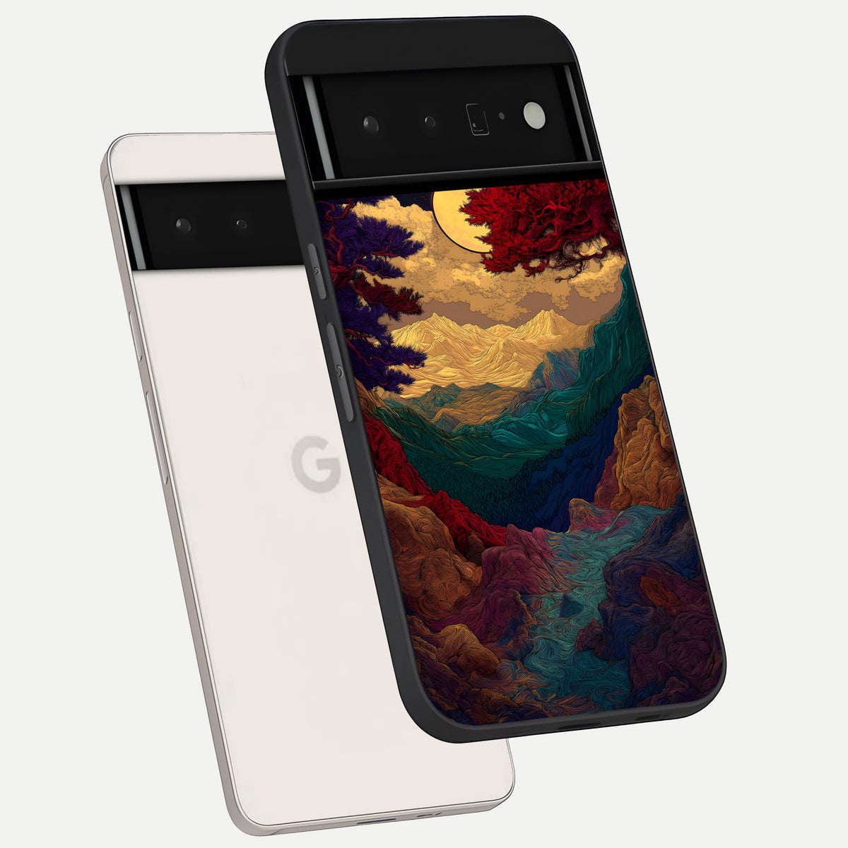  Mystic Valley Light phone case For Google Pixel 6 Pro showing premium glass back cover with detailed artwork