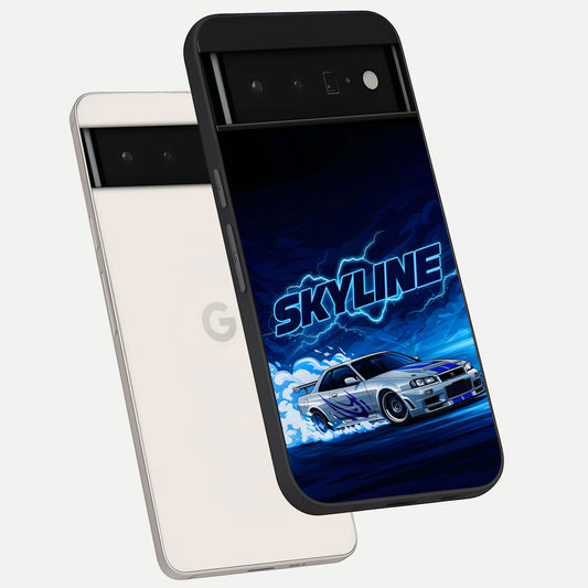  Neon Drift Beast phone case For Google Pixel 6 Pro showing premium glass back cover with detailed artwork