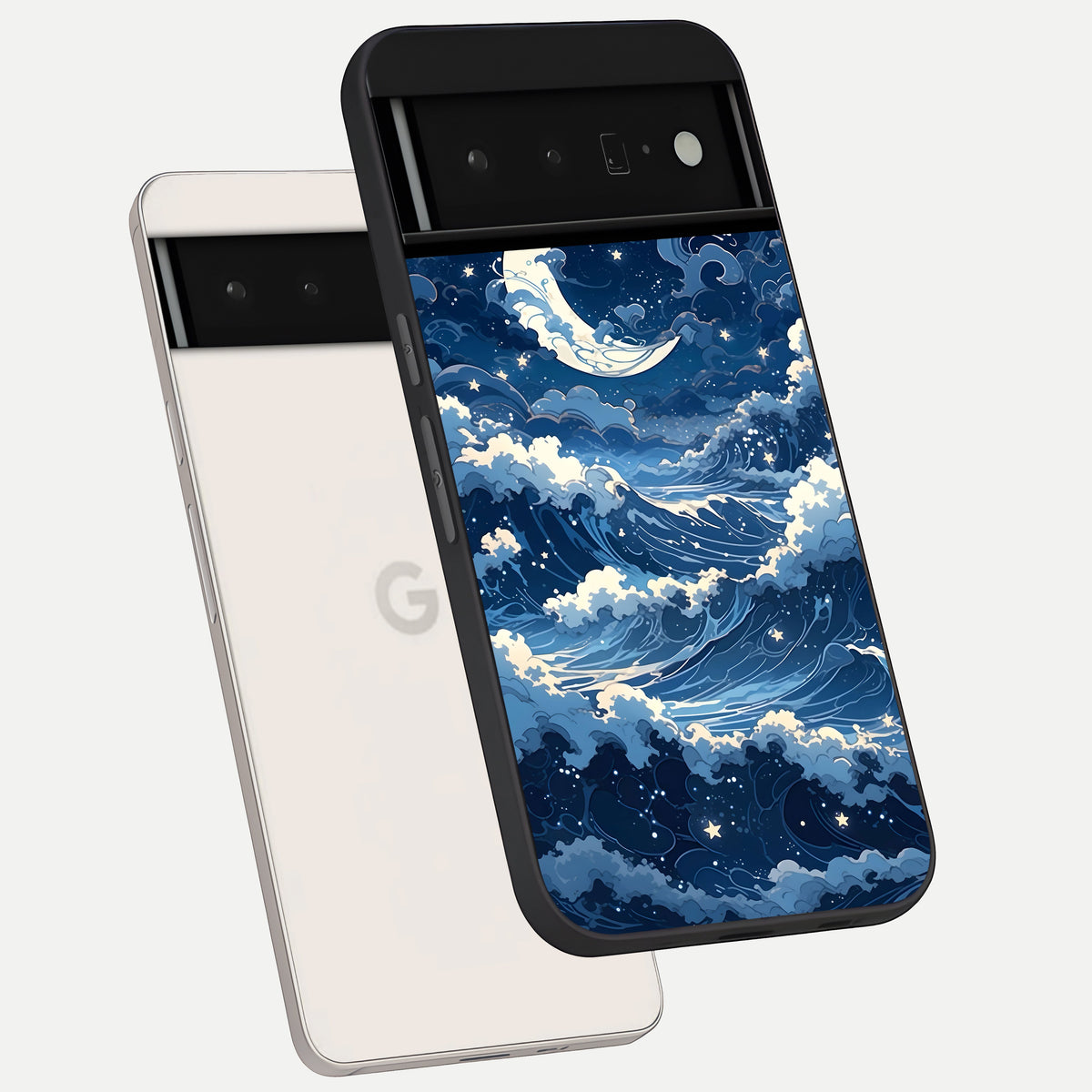  Ocean Moon Waves phone case For Google Pixel 6 Pro showing premium glass back cover with detailed artwork