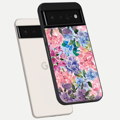  Pastel Floral Mix phone case For Google Pixel 6 Pro showing premium glass back cover with detailed artwork