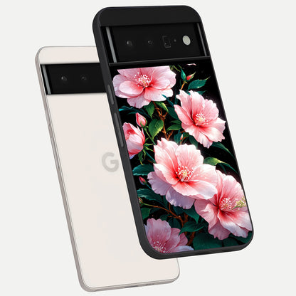  Peach Flower phone case For Google Pixel 6 Pro showing premium glass back cover with detailed artwork